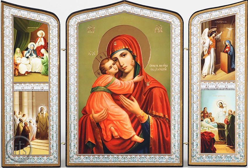 HolyTrinityStore Photo - Virgin of Vladimir with Feast Days, Orthodox Triptych Icon 