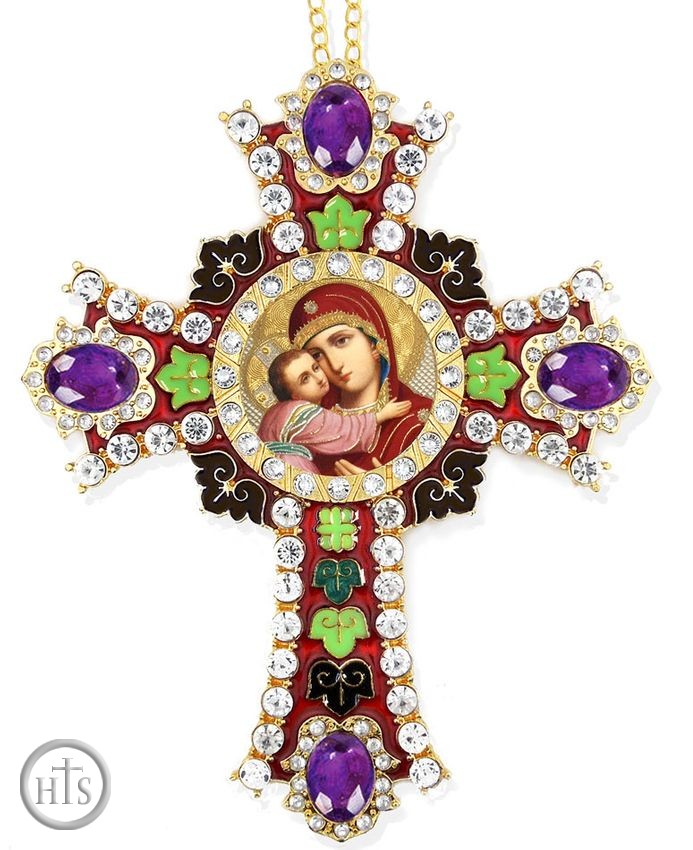 HolyTrinity Pic - Virgin of Vladimir Icon in Jeweled Wall Cross