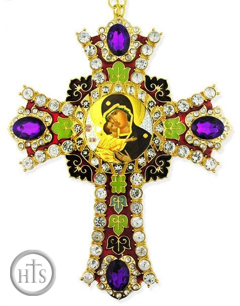 Image - Virgin of Vladimir Icon in Jeweled Wall Cross