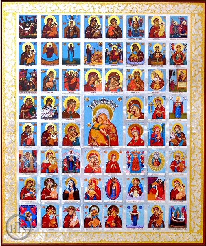 Photo - Virgin of Vladimir with 60 Icons of Theotokos, Gold & Silver Foiled Orthodox Icon 