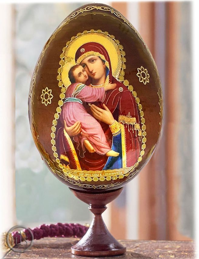 Product Image - Virgin of Vladimir, Wooden Icon Egg with Stand