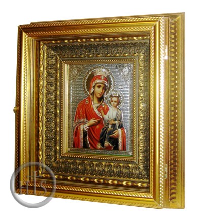Product Pic - Virgin Mary Deliverer (Izbavitelnitsa),  Orthodox Icon with Crystals in Gold Kiot 