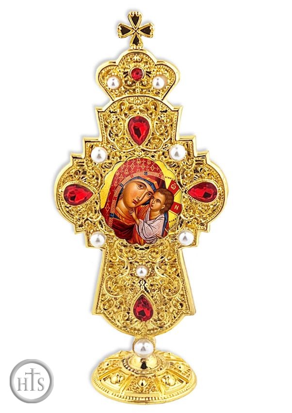 HolyTrinityStore Photo - Virgin Mary The Healer, Jeweled Standing Cross, 7 Inch