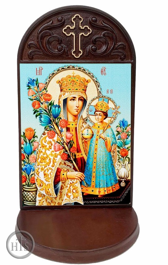 Photo - Virgin Mary Unfading Bloom Icon in Wooden Shrine With Shelf 