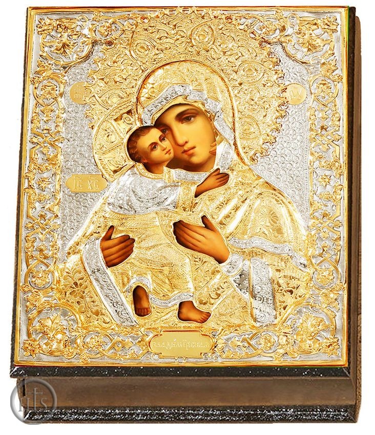 HolyTrinityStore Picture - Virgin of Vladimir, Wooded Icon Keepsake Rosary Box