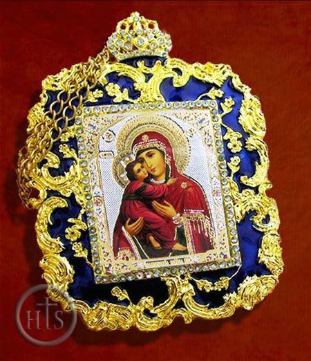 HolyTrinityStore Image - Virgin of Vladimir, Square Shaped Ornament Icon, Blue