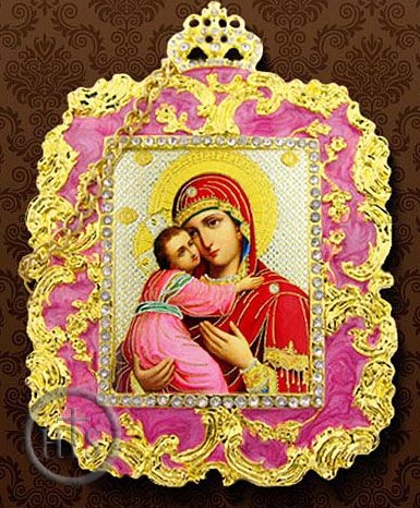 HolyTrinityStore Photo - Virgin of Vladimir, Square Shaped Ornament Icon, Purple