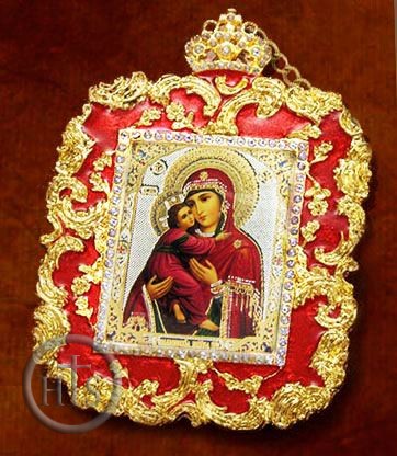 Pic - Virgin of Vladimir, Square Shaped Ornament Icon, Red