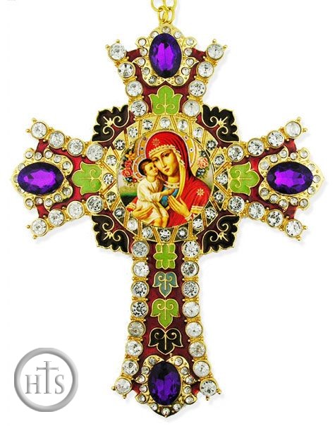 HolyTrinityStore Photo - Virgin Mary Zirovitskaya Icon in  Jeweled Wall Cross