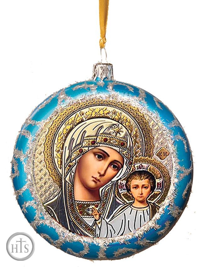 HolyTrinity Pic - Virgin of Kazan, Round Christmas Ornament, Blue
