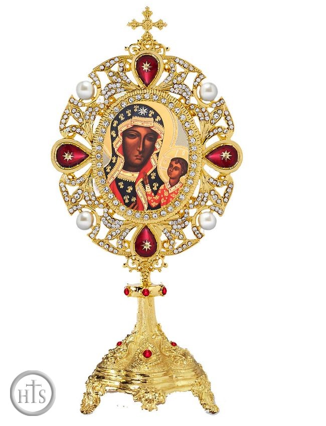 Image - Virgin Mary Czestochowa Icon in Pearl Jeweled Shrine - Monstrance Style