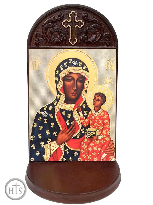 Picture - Virgin Mary Czestochowa  Icon Wooden Shrine With Shelf 