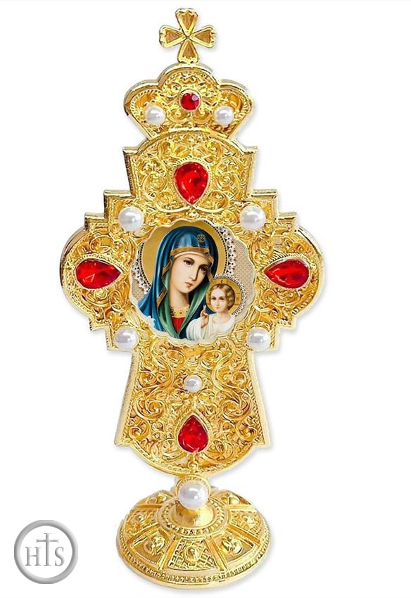HolyTrinity Pic - Virgin Mary Eternal Bloom, Jeweled Standing Cross, 7 Inch