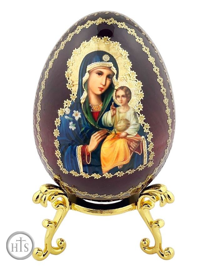 Image - Virgin Mary Eternal Bloom, Wooden Icon Egg with Stand