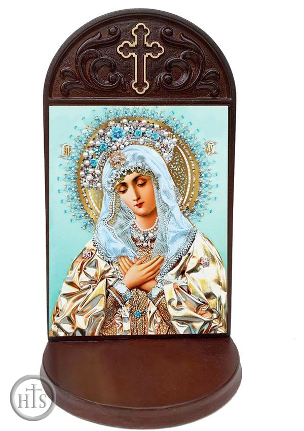 Image - Virgin Mary Extreme Humility Icon in Wooden Shrine With Shelf 