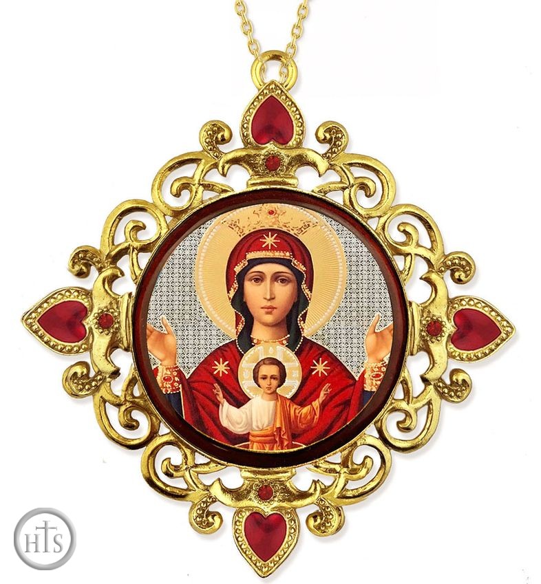 Pic - Virgin Mary Inexhaustible Cup, Jeweled Round Framed Icon with Chain