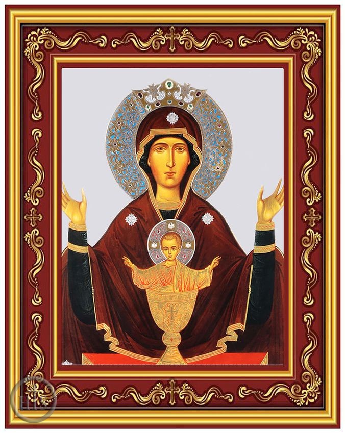 Picture - Virgin Mary Inexhaustible Cup, Gold Foil Orthodox Icon in Frame 