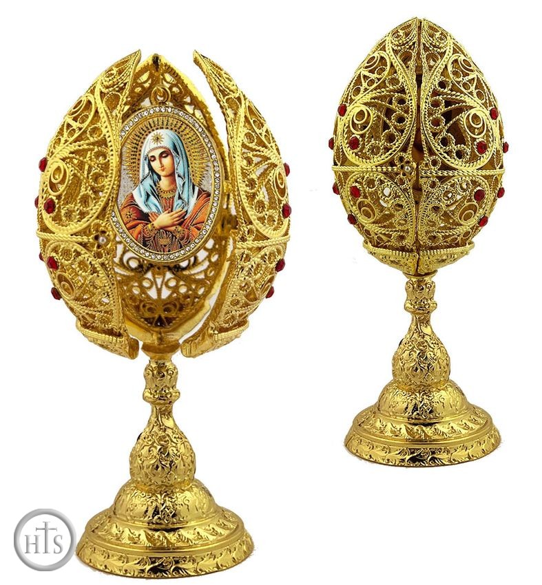 HolyTrinityStore Image - Virgin Mary of Extreme Humility, Filigree Style Icon Egg, 6
