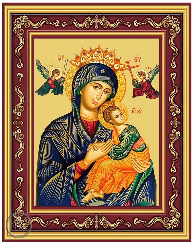 HolyTrinityStore Photo - Virgin Mary Perpetual Help, Gold Foil Orthodox Icon in Frame 