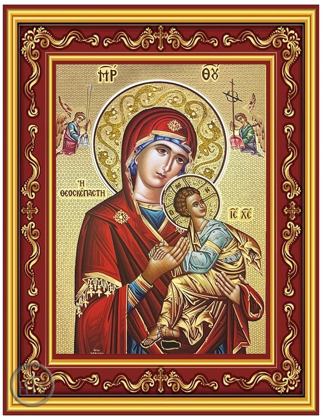 Product Pic - Virgin Mary Perpetual Help, Gold Foil Byzantine Orthodox Icon in Frame 