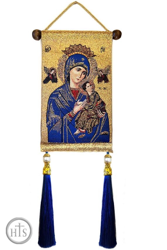 HolyTrinityStore Picture - Virgin Mary Perpetual Help, Hanging Tapestry Icon Banner w/ Tassels