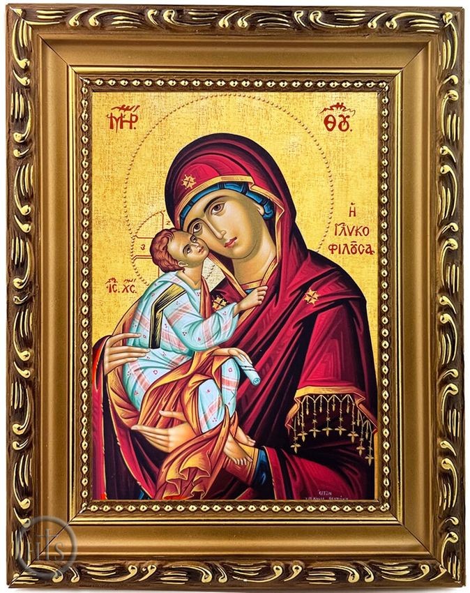 Pic - Virgin Mary Sweet Kissing, Wooden Frame Byzantine Greek Icon