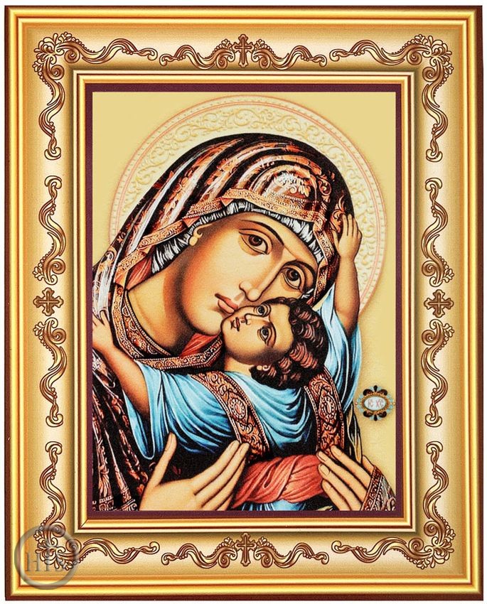 Product Pic - Virgin Mary Sweet Kissing, Orthodox Icon in Frame 