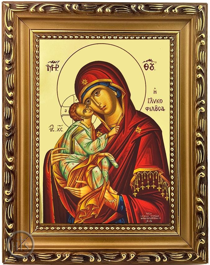 HolyTrinityStore Photo - Virgin Mary Sweet Kissing, Wooden Frame Byzantine Greek Icon