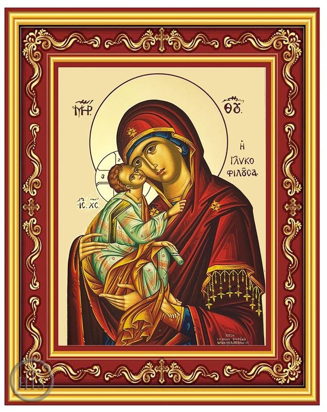 Image - Virgin Mary Sweet Kissing, Greek Byzantine Orthodox Icon in Frame