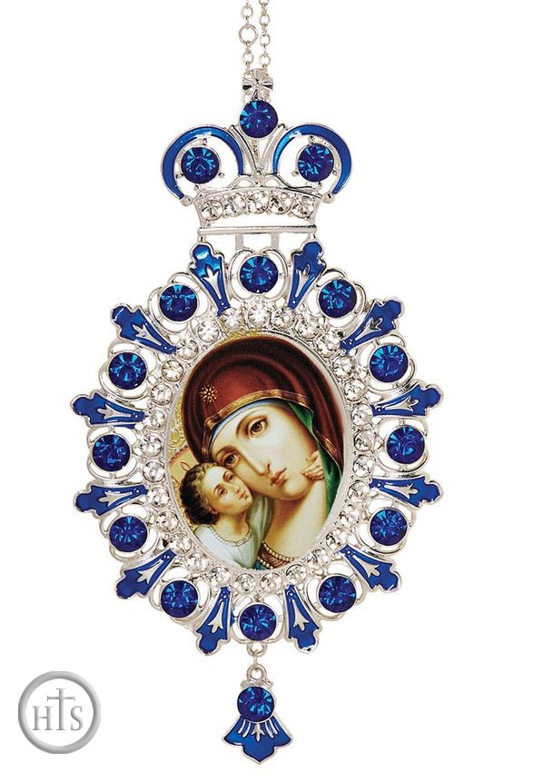 HolyTrinityStore Photo - Virgin Mary Sweet Kissing, Jeweled  Icon Ornament with Chain