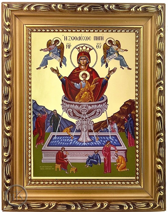 HolyTrinityStore Image - Virgin Mary Life-Giving Spring, Wooden Frame Byzantine Greek Icon