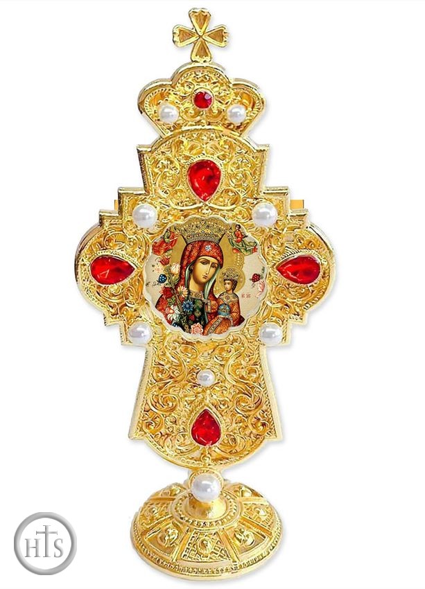 HolyTrinityStore Image - Virgin Mary The Unfading Blossom, Jeweled Standing Cross, 7 Inch