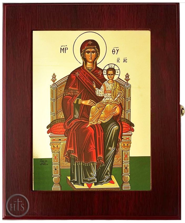 HolyTrinityStore Picture - Virgin Mary Enthroned, Wall Hanging Sacred Framed Icon Box