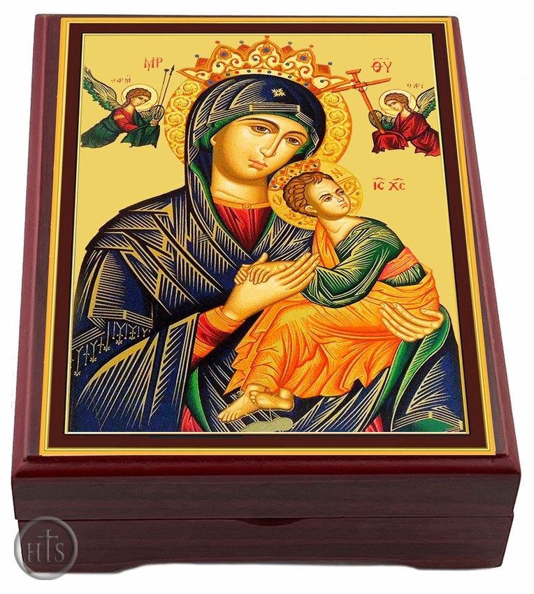 HolyTrinityStore Image - Virgin Mary Perpetual Help, Wooden Icon Keepsake Box