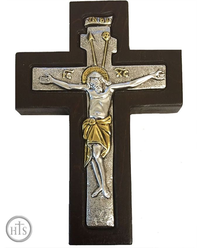 Pic - Wall Cross with Corpus Crucifix, Silver 925, Gold Plated