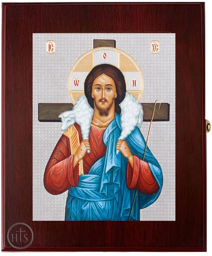 HolyTrinityStore Picture - Christ The Good Shepherd, Wall Hanging Sacred Framed Icon Box