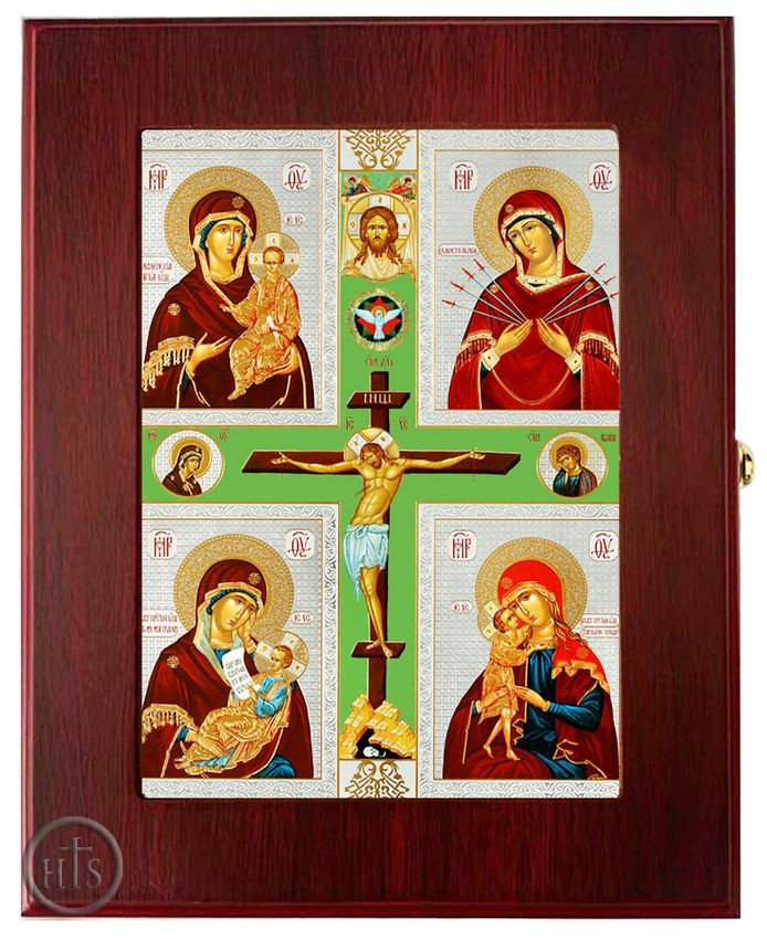Image - The Crucifixion and Virgin Mary Icons, Wall Hanging Sacred Framed Icon Box