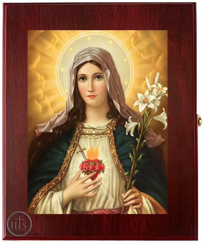 Picture - Immaculate Heart of Virgin Mary, Wall Hanging Sacred Framed Icon Box