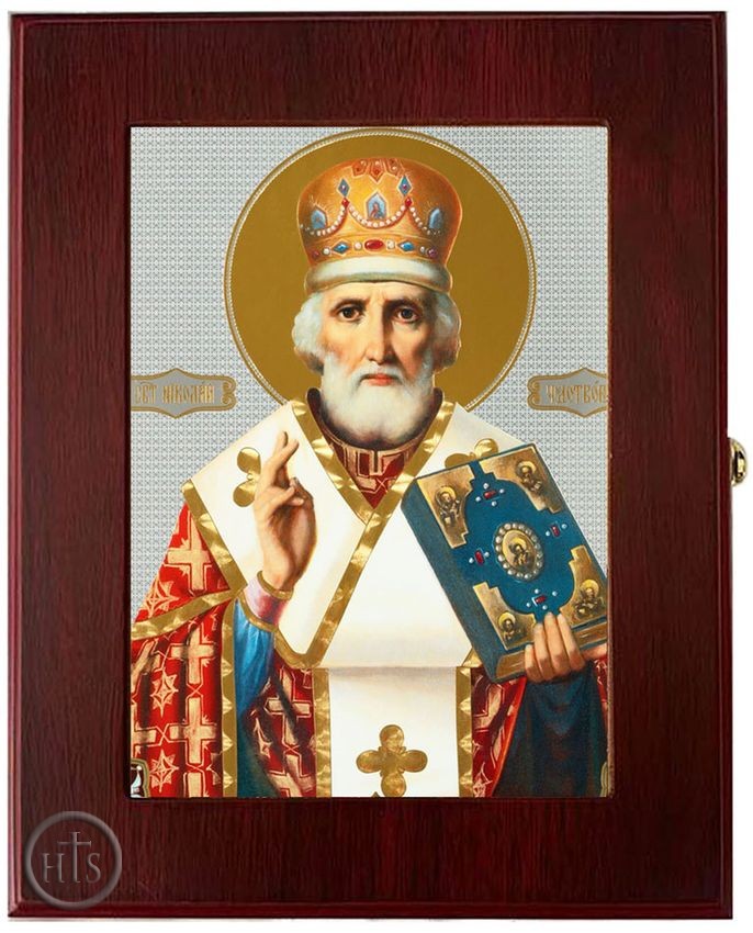 HolyTrinityStore Image - Saint Nicholas, Wall Hanging Sacred Framed Icon Box