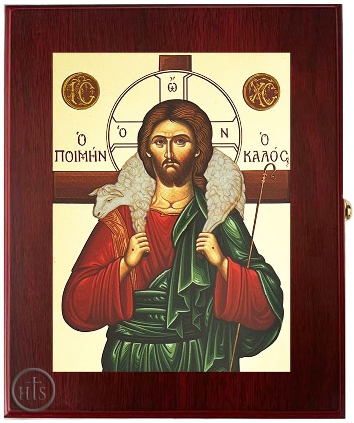 HolyTrinityStore Picture - Christ The Good Shepherd, Wall Hanging Sacred Framed Icon Box