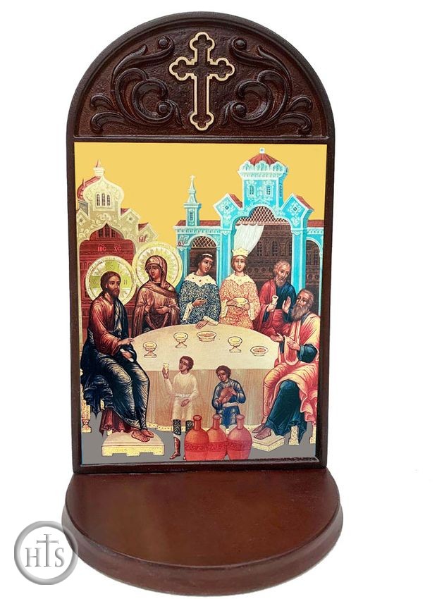 Product Picture - Wedding at Cana Icon Wooden Shrine With Shelf 