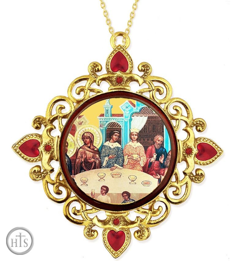 Product Image - Wedding at Cana, Jeweled Round Framed Icon with Chain
