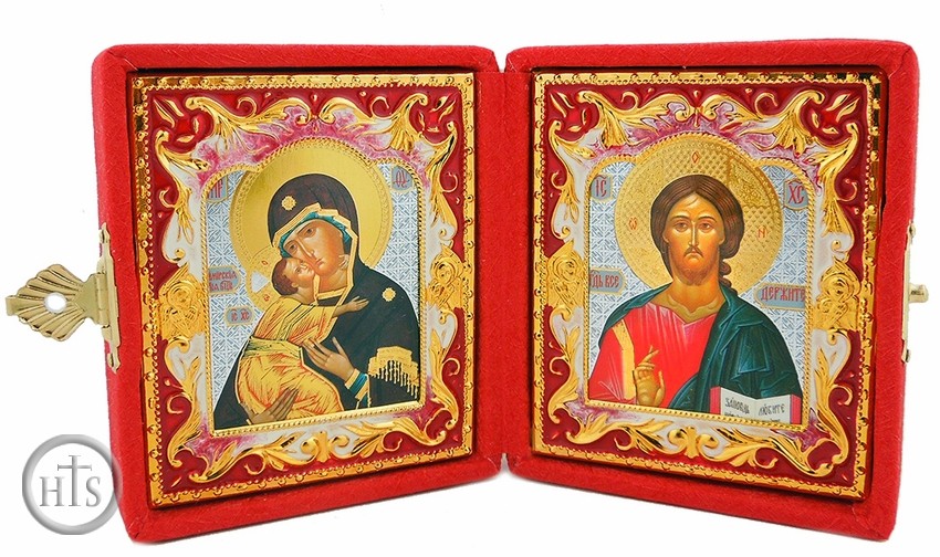 Photo - Christ the Teacher / Virgin of Vladimir, Enameled Icons Diptych