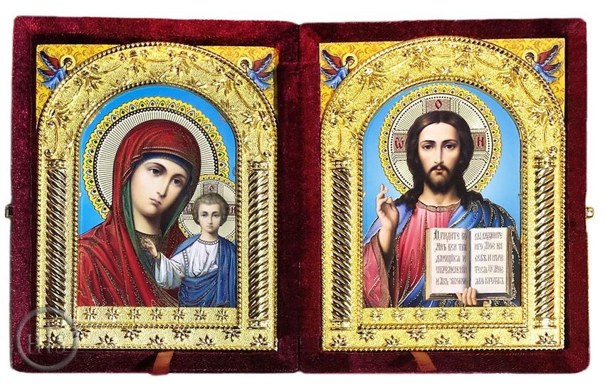 HolyTrinityStore Photo - Christ the Teacher / Virgin of Kazan, Icon Diptych in Velvet Case