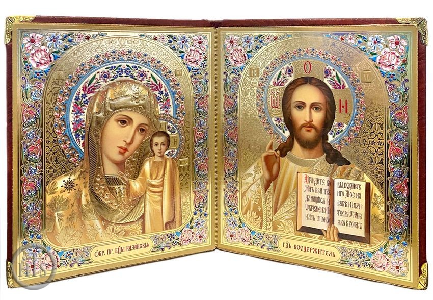 Image - Christ the Teacher / Virgin of Kazan, Icon Diptych in  Leatherette Case