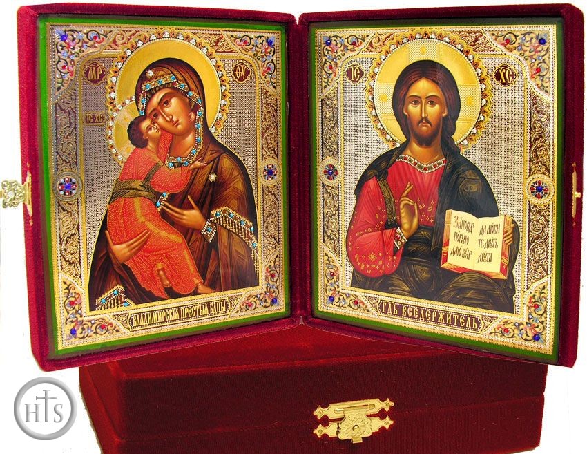 Product Pic - Traveling Wedding Icon Diptych  in Velvet Case, Large