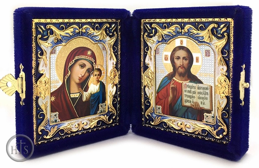 Photo - Christ the Teacher / Virgin of Kazan, Enameled Icons Diptych