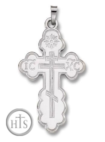 HolyTrinityStore Picture - White Gold 14KT Three Barred Orthodox Cross, Small
