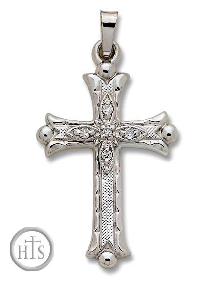 Image - Greek Style Orthodox Cross 14KT  White Gold, 1 1/4 inch