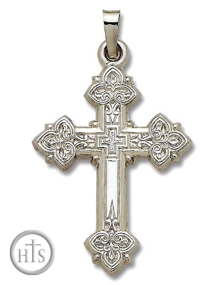 Product Image - Triple Leaves Orthodox Cross 14KT White Gold, 1